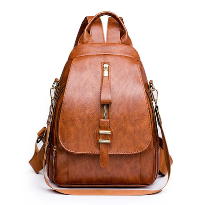 - Waterproof PU Leather Backpack for Daily Use- Brown- IndioGear Fashion and Gear