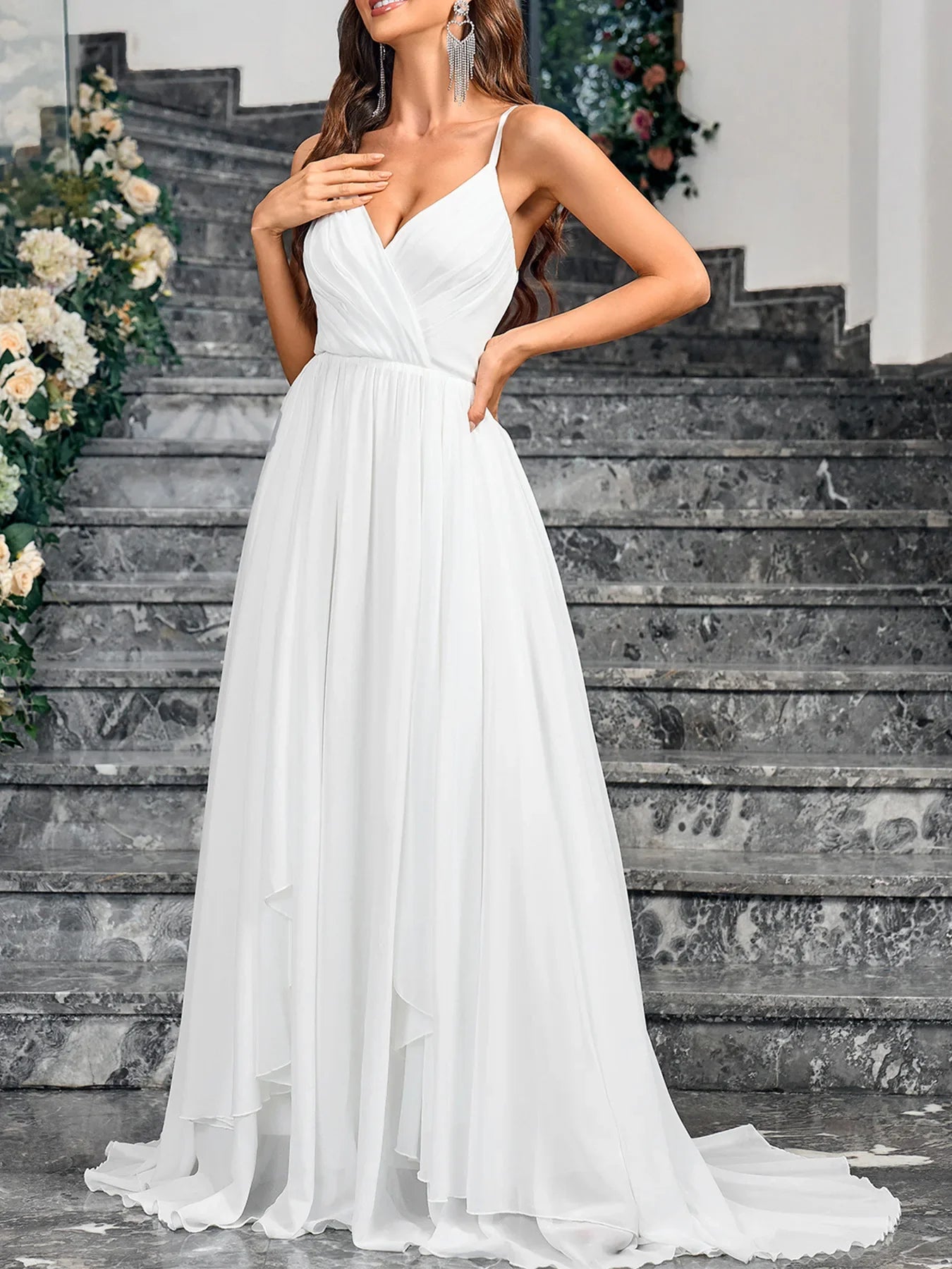 Wedding Dresses- Bridal Gown with Sweep Train Fit & Flare Wedding Dress- - IndioGear Women Clothing