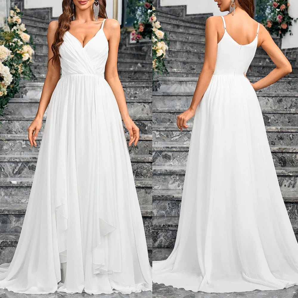 Wedding Dresses- Bridal Gown with Sweep Train Fit & Flare Wedding Dress- - IndioGear Women Clothing