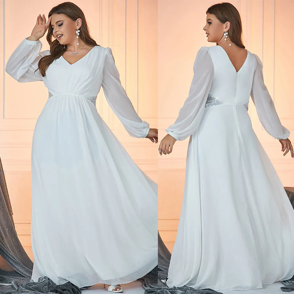 Wedding Dresses- Classic Bridal Gown Plus Size Long Sleeve Wedding Dress- - IndioGear Women Clothing