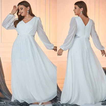 Wedding Dresses- Classic Bridal Gown Plus Size Long Sleeve Wedding Dress- - IndioGear Women Clothing