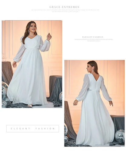 Wedding Dresses- Classic Bridal Gown Plus Size Long Sleeve Wedding Dress- - IndioGear Women Clothing