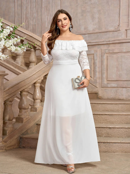 Wedding Dresses- Elegant A-Line Plus Size Wedding Dress with Lace Sleeves- - IndioGear Women Clothing