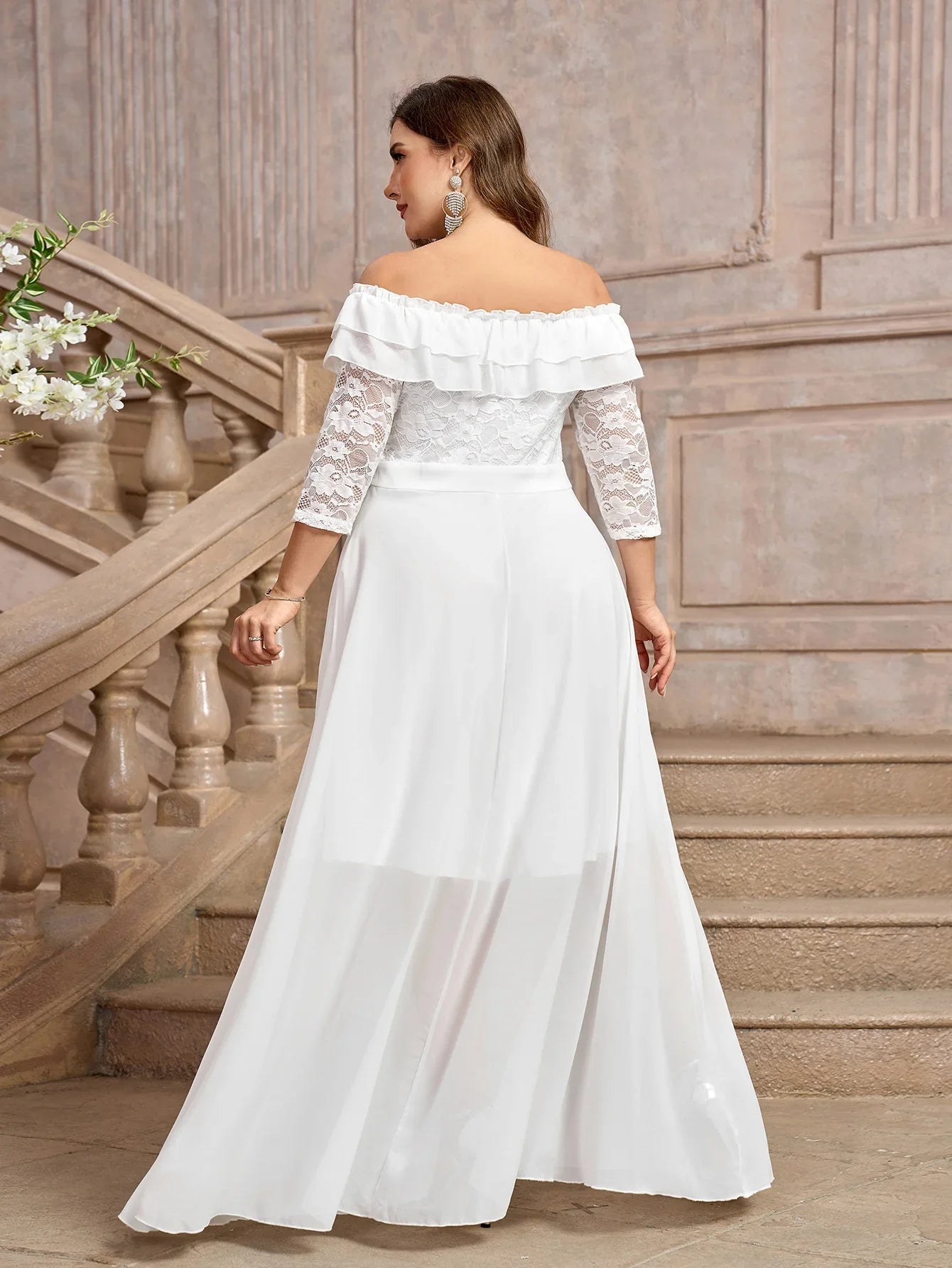 Wedding Dresses- Elegant A-Line Plus Size Wedding Dress with Lace Sleeves- - IndioGear Women Clothing