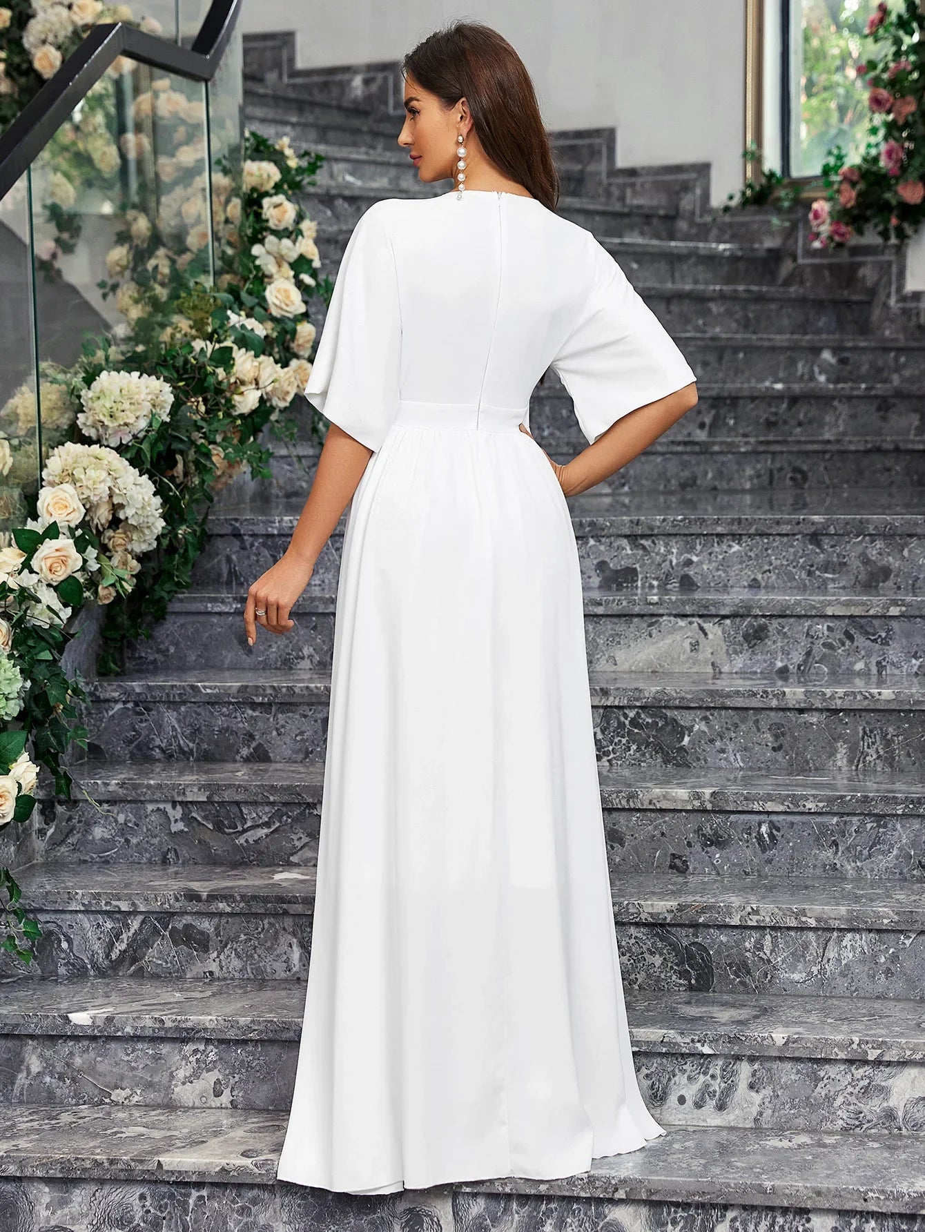 Wedding Dresses- Elegant Brides Satin Slit Gown for Weddings- - IndioGear Women Clothing