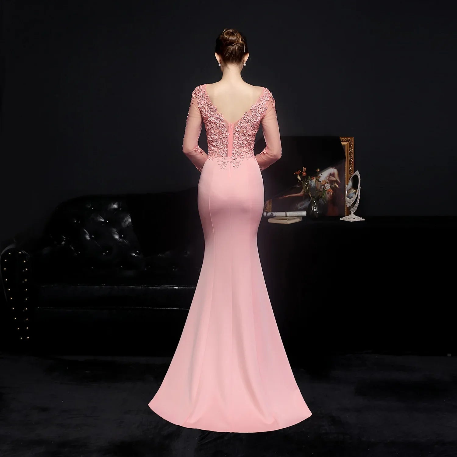 Wedding Dresses- Elegant Long Sleeve Satin Dress Mermaid Gown for Winter Weddings- - IndioGear Women Clothing