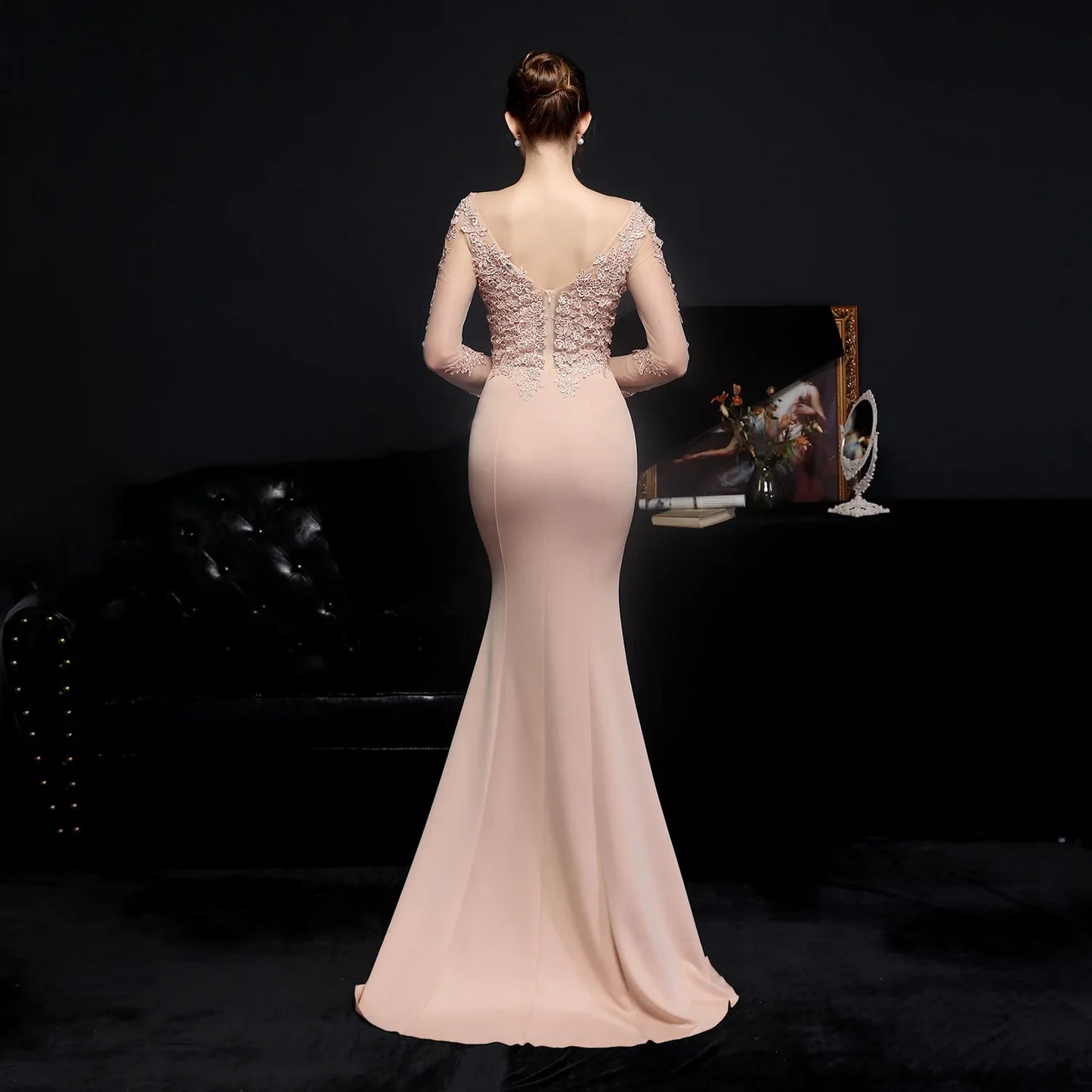 Wedding Dresses- Elegant Long Sleeve Satin Dress Mermaid Gown for Winter Weddings- - IndioGear Women Clothing