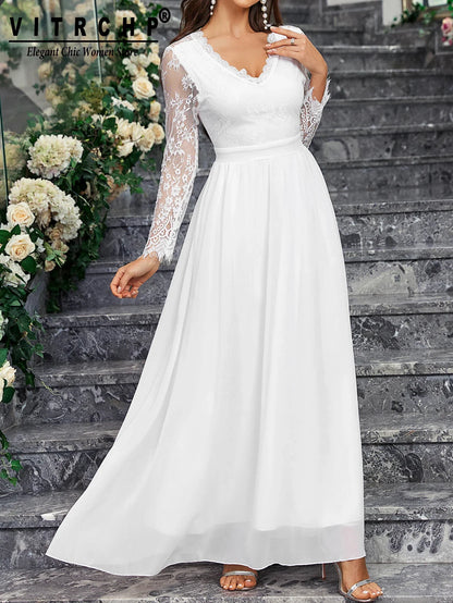 Wedding Dresses- Lace Sleeve Backless Wedding Gown Formal Bridal Dress- - IndioGear Women Clothing