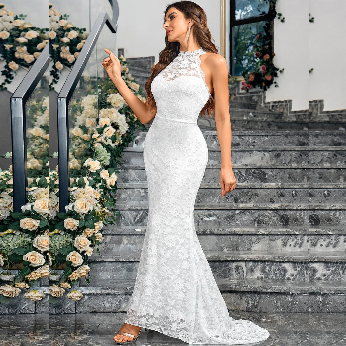 Wedding Dresses- Mermaid Bridal Gown Lace Wedding Dress for Vineyard Nuptials- - IndioGear Women Clothing