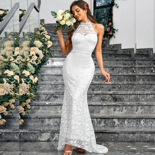 Wedding Dresses- Mermaid Bridal Gown Lace Wedding Dress for Vineyard Nuptials- - IndioGear Women Clothing