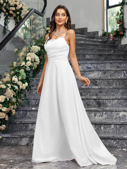 Wedding Dresses- Sweep Train Bridal Gown Church Wedding Dress- - IndioGear Women Clothing