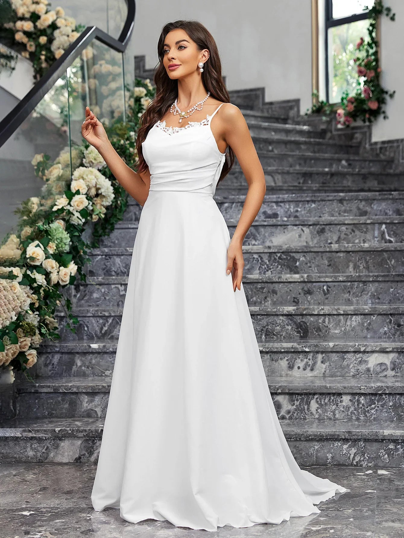 Wedding Dresses- Sweep Train Bridal Gown Church Wedding Dress- - IndioGear Women Clothing