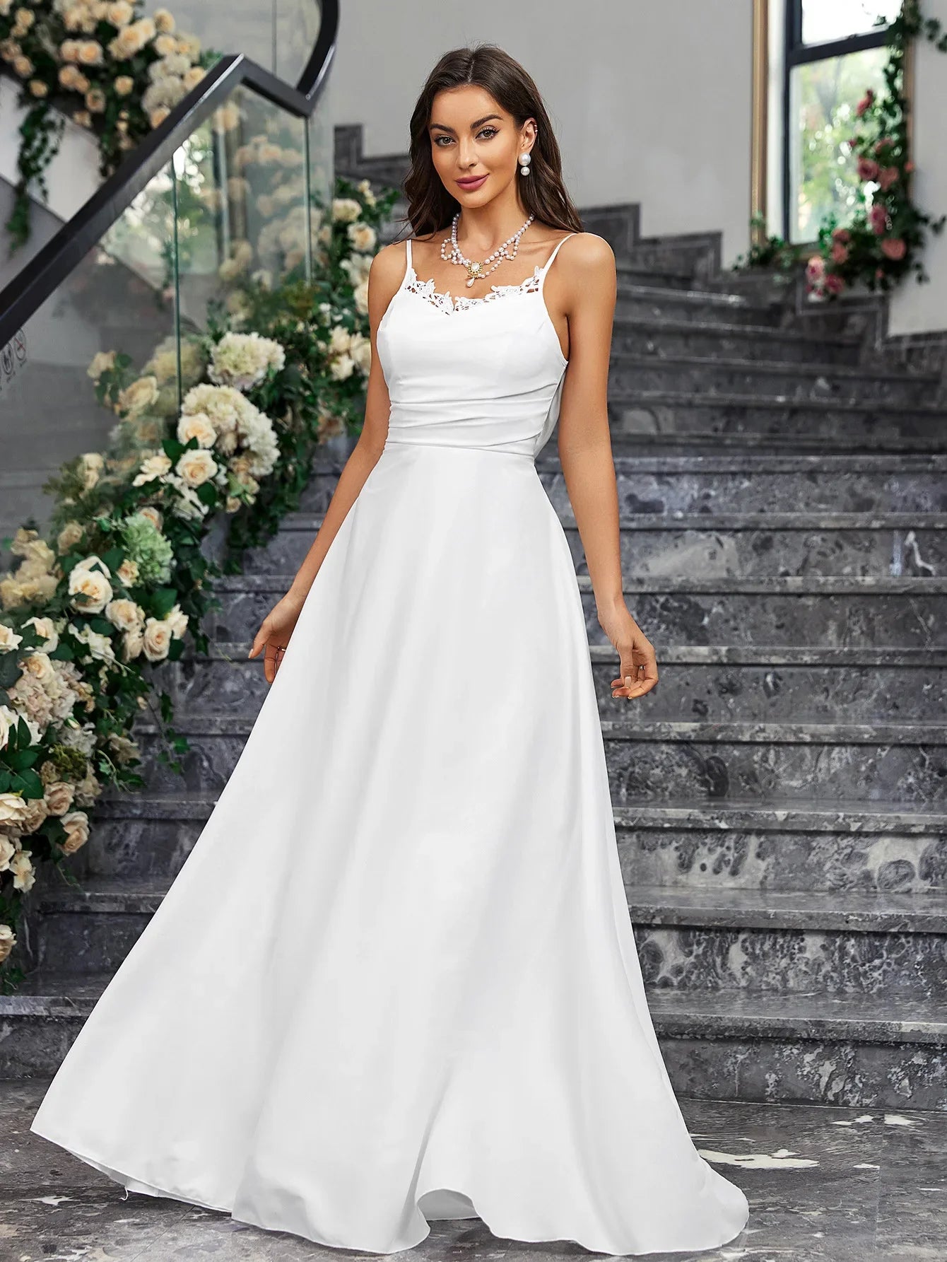 Wedding Dresses- Sweep Train Bridal Gown Church Wedding Dress- - IndioGear Women Clothing