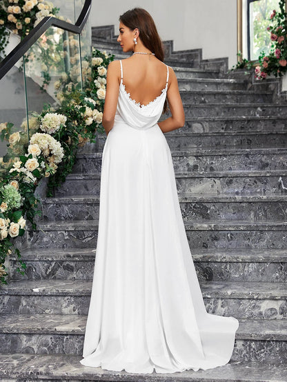 Wedding Dresses- Sweep Train Bridal Gown Church Wedding Dress- - IndioGear Women Clothing