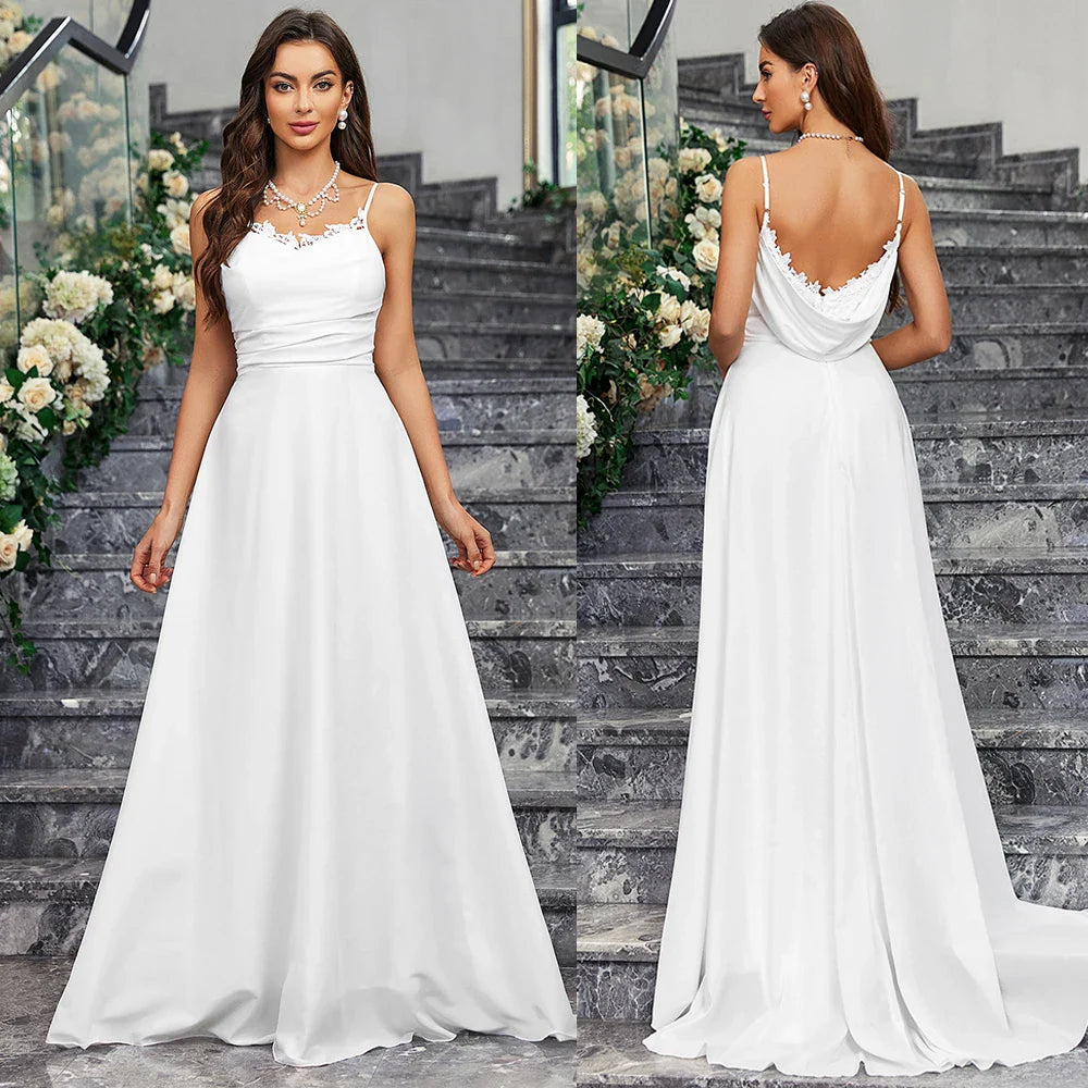 Wedding Dresses- Sweep Train Bridal Gown Church Wedding Dress- - IndioGear Women Clothing