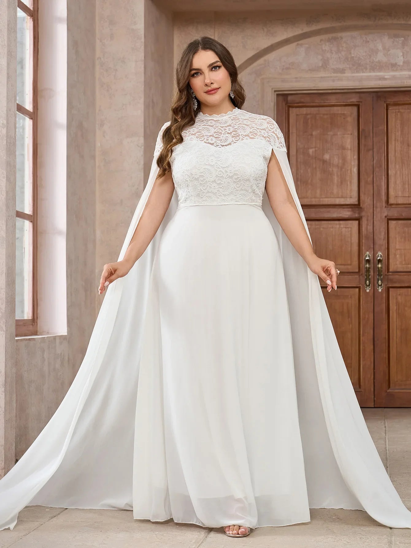 Wedding Dresses- Wedding Dress with Watteau Train Plus Size Bridal Gown- - IndioGear Women Clothing