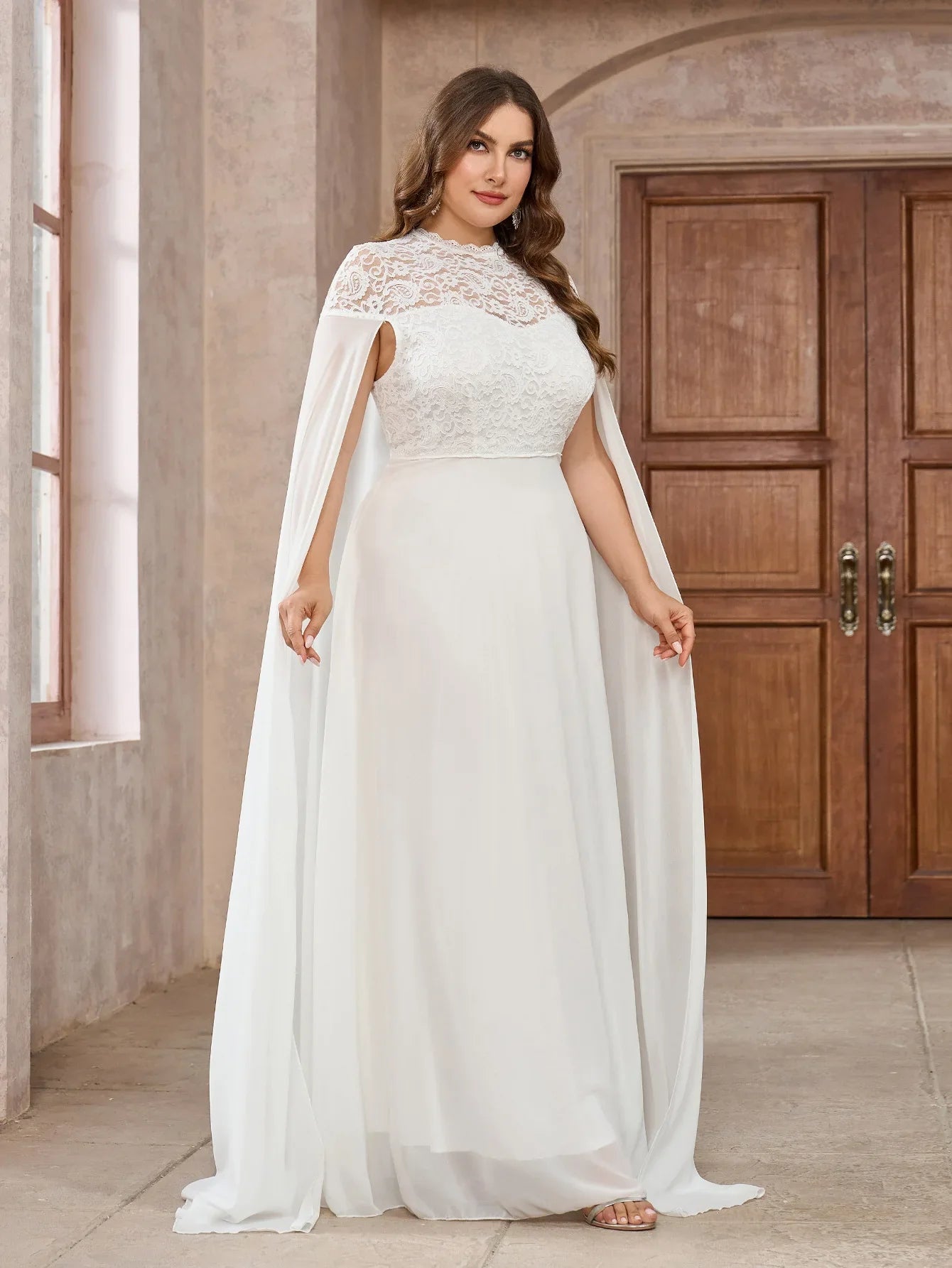 Wedding Dresses- Wedding Dress with Watteau Train Plus Size Bridal Gown- - IndioGear Women Clothing