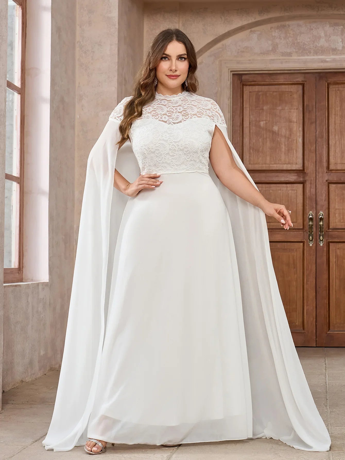 Wedding Dresses- Wedding Dress with Watteau Train Plus Size Bridal Gown- - IndioGear Women Clothing