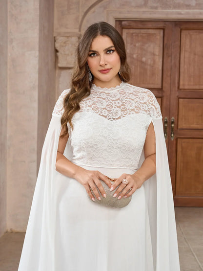 Wedding Dresses- Wedding Dress with Watteau Train Plus Size Bridal Gown- - IndioGear Women Clothing