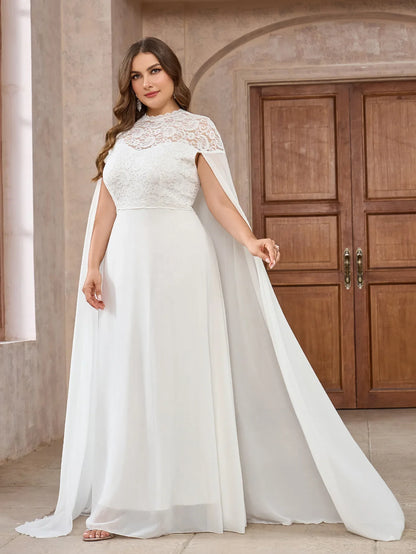 Wedding Dresses- Wedding Dress with Watteau Train Plus Size Bridal Gown- - IndioGear Women Clothing