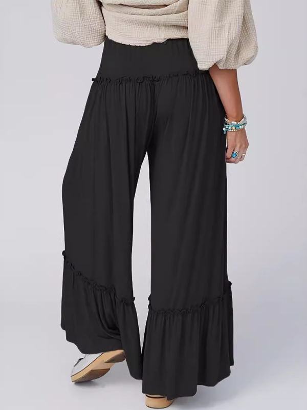 Wide-Leg Pants- Casual Wide-Leg Ruffle Pants for Women- - IndioGear.com