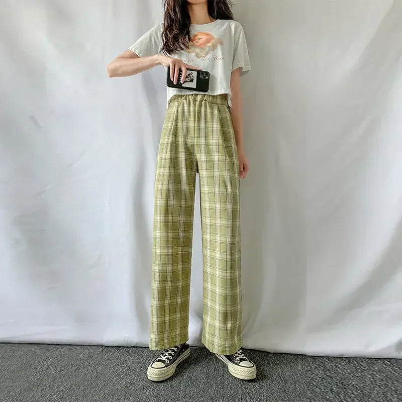 Winter Pants- Plush Lined Plaid Loungewear Pants for Women- Green- IndioGear Women Clothing