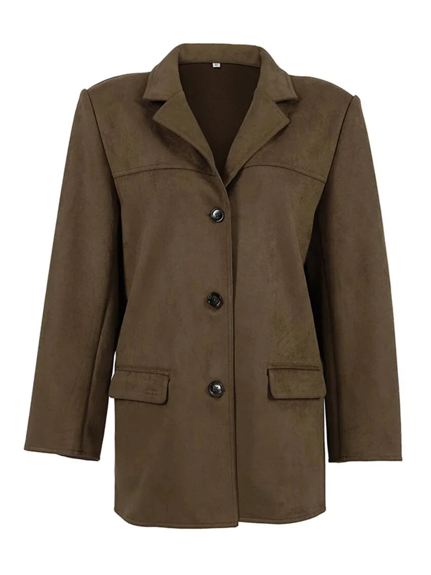 Women Blazers- Faux Suede Brown Velvet Coat – Luxe Fall Fashion- - IndioGear.com