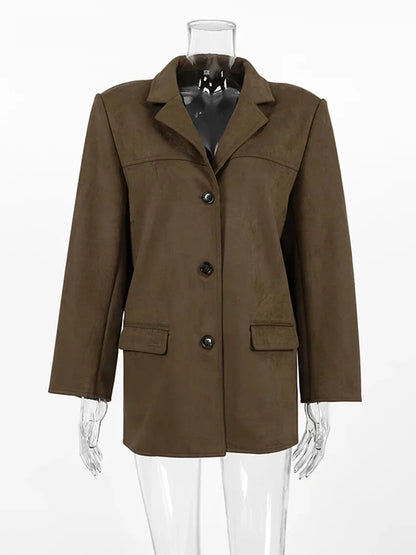 Women Blazers- Faux Suede Brown Velvet Coat – Luxe Fall Fashion- - IndioGear.com