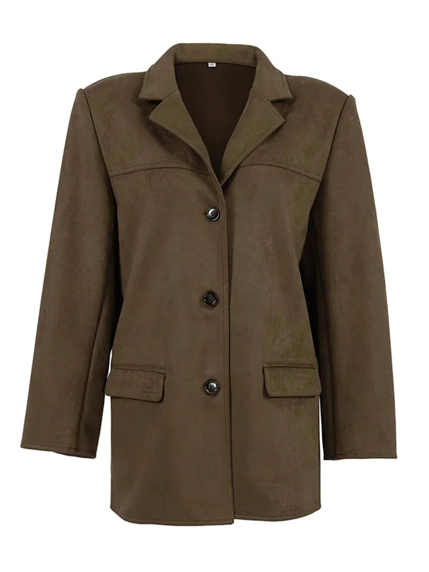 Women Blazers- Faux Suede Brown Velvet Coat – Luxe Fall Fashion- - IndioGear.com