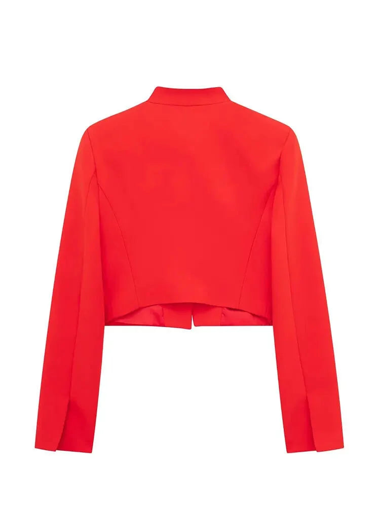 Women Blazers- High-Neck Red Cropped Blazer – Tailored Women’s Jacket- - IndioGear.com