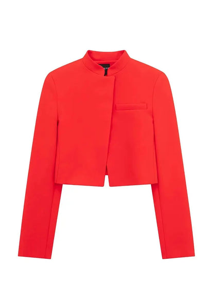 Women Blazers- High-Neck Red Cropped Blazer – Tailored Women’s Jacket- - IndioGear.com