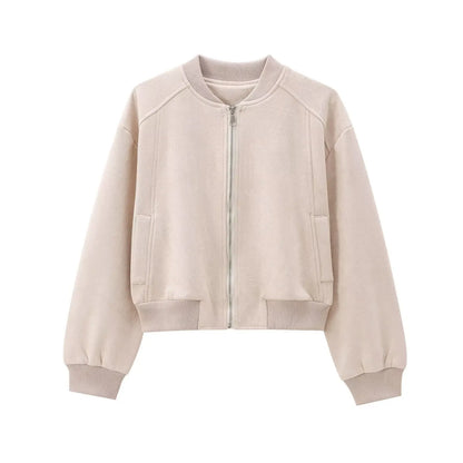 Women Bomber Jackets- City Sleek Microfiber Bomber- Winter Peach- IndioGear.com