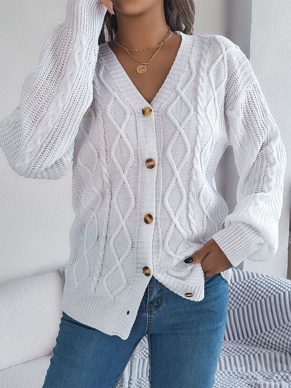 Women Cardigans- Cozy Cable Knit Cardigan Autumn Layering- - IndioGear.com