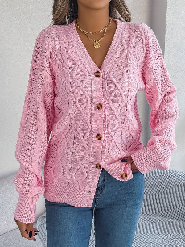 Women Cardigans- Cozy Cable Knit Cardigan Autumn Layering- - IndioGear.com