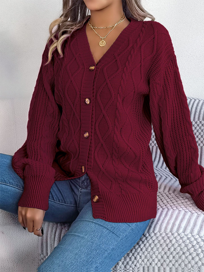 Women Cardigans- Cozy Cable Knit Cardigan Autumn Layering- - IndioGear.com