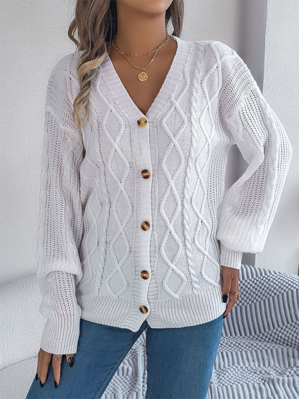 Women Cardigans- Cozy Cable Knit Cardigan Autumn Layering- - IndioGear.com