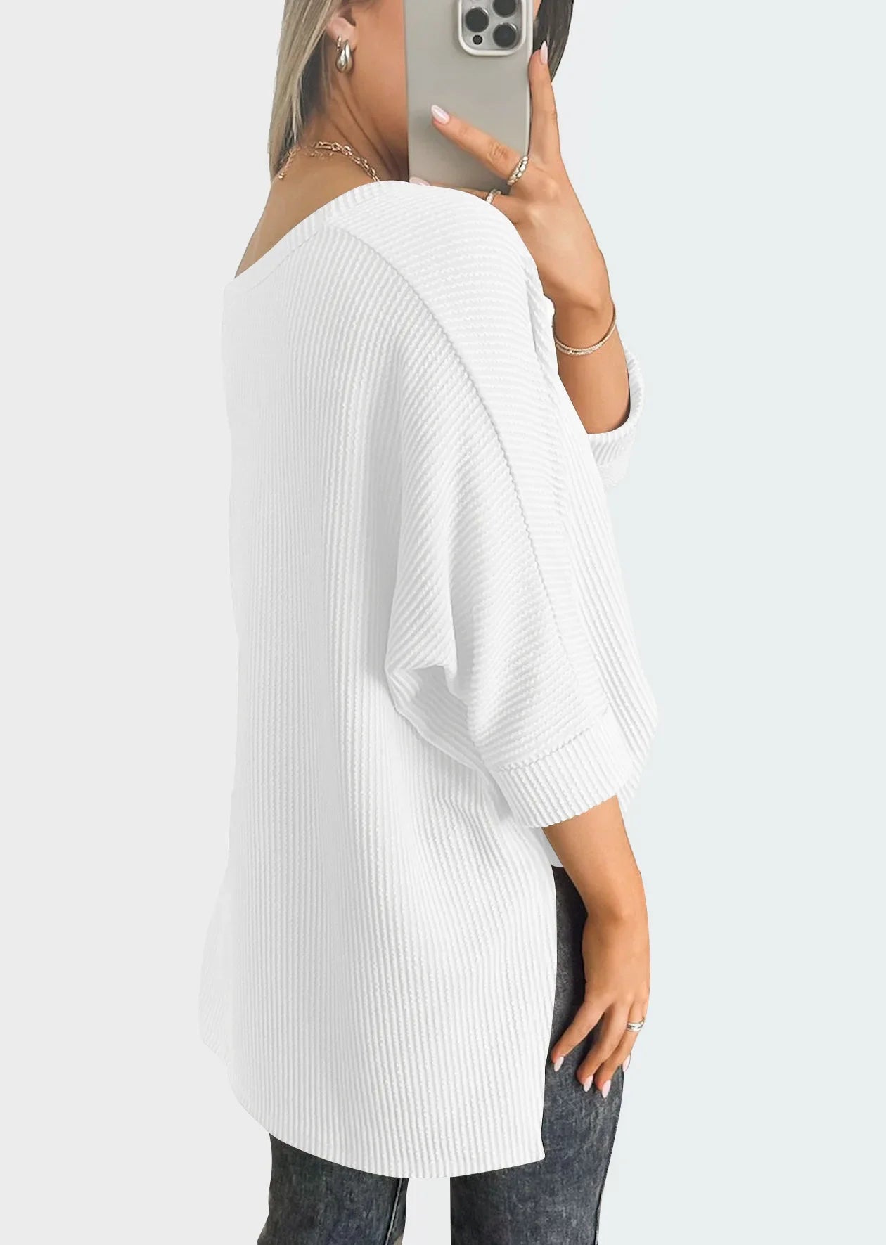 Women Casual Tops- Thick Ribbed Textured Oversized Casual Blouse- - IndioGear.com