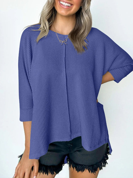 Women Casual Tops- Thick Ribbed Textured Oversized Casual Blouse- - IndioGear.com