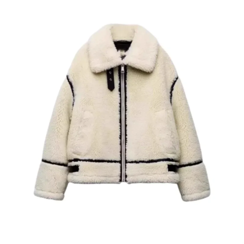 Women Coats and Jackets- Casual Chic Faux Fur Jacket for Everyday Wear- Apricot- IndioGear.com