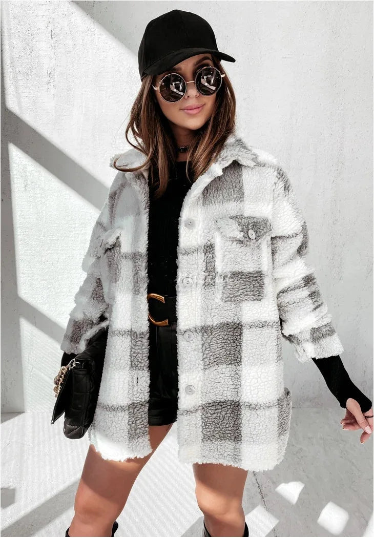 Women Coats and Jackets- Cozy Plaid Layering Piece- - IndioGear.com