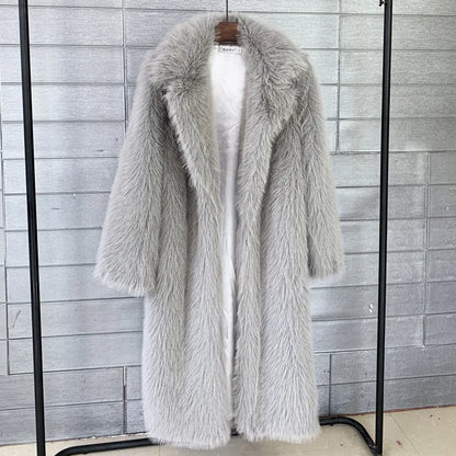 Women Coats and Jackets- Elegant Faux Fur Winter Coat for Fancy Women- Grey- IndioGear.com