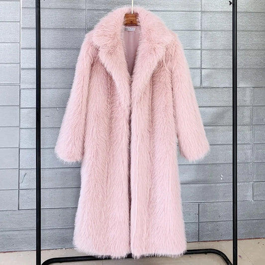 Women Coats and Jackets- Elegant Faux Fur Winter Coat for Fancy Women- Pink- IndioGear.com