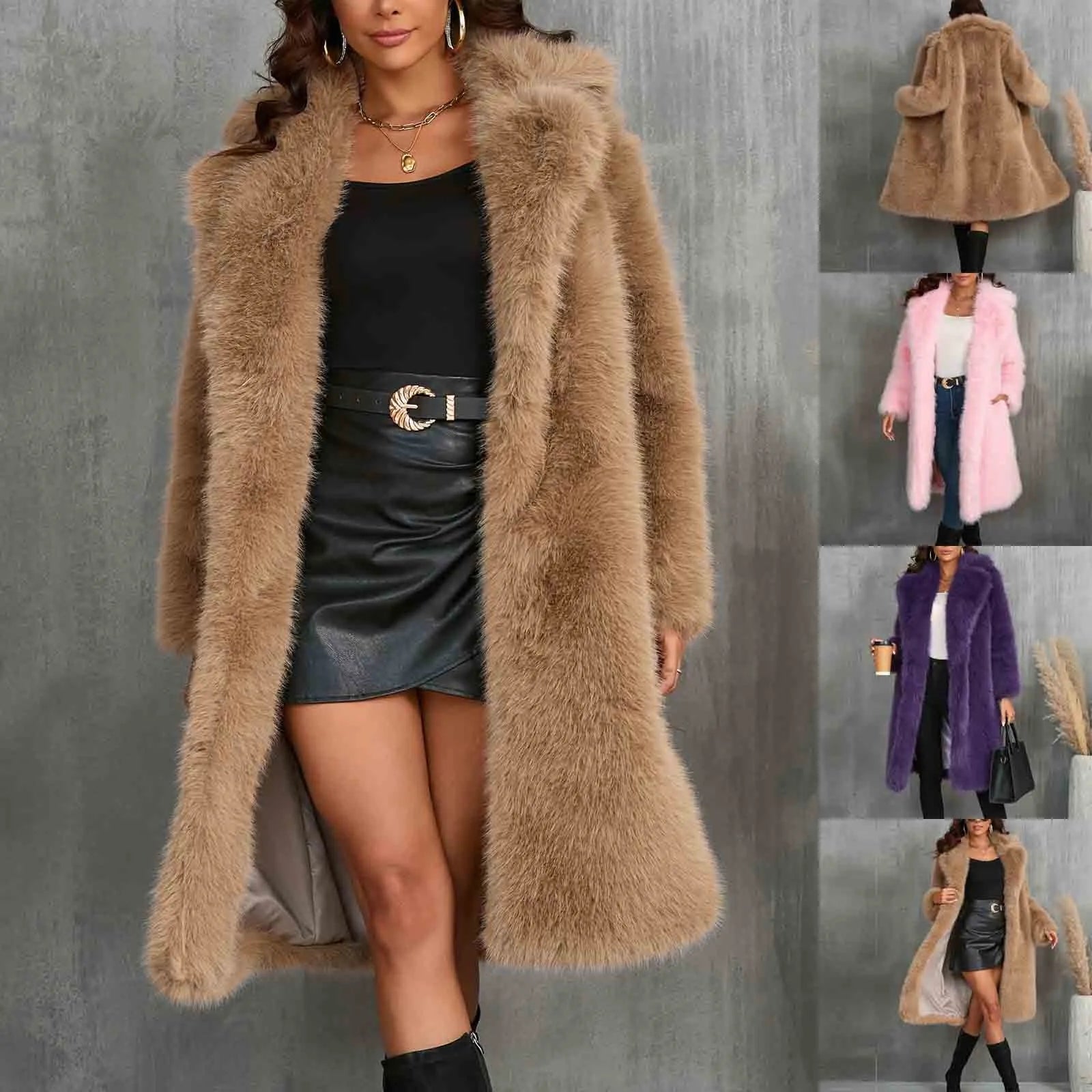 Women Coats and Jackets- Luxy Mid Faux Fur Coat- - IndioGear.com