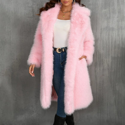 Women Coats and Jackets- Luxy Mid Faux Fur Coat- Pink- IndioGear.com