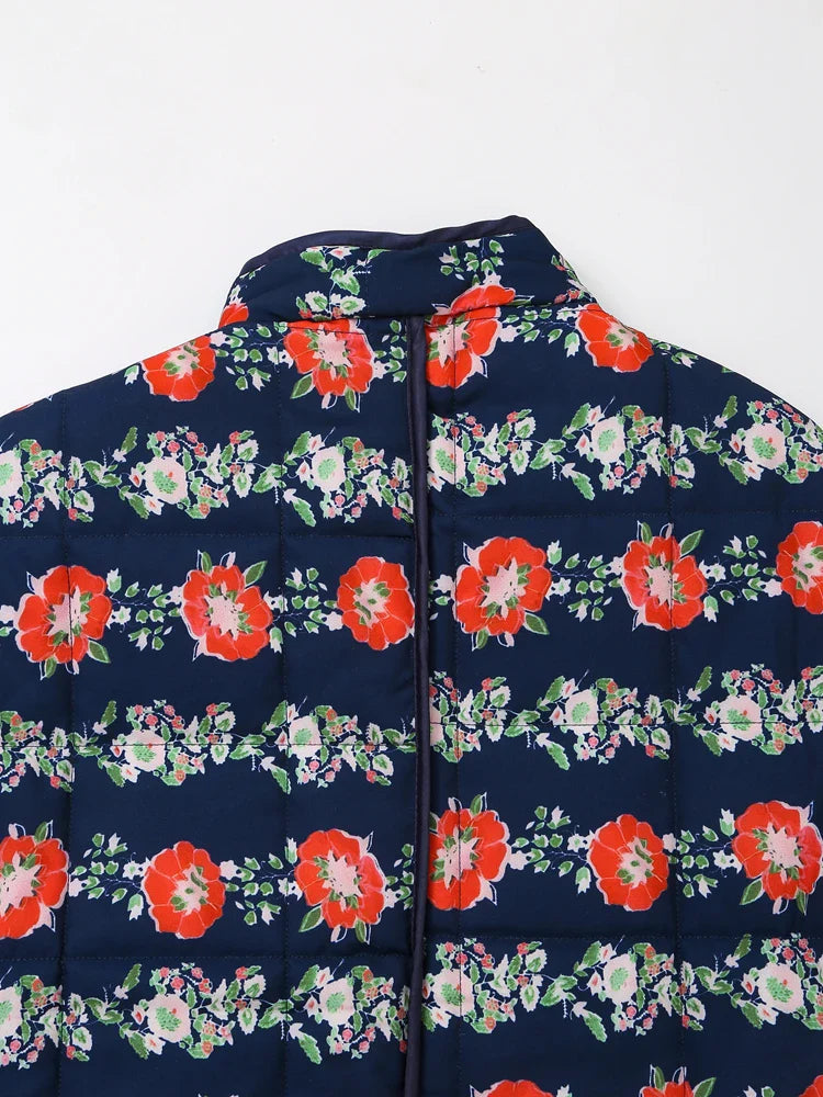 Jackets- Mandarin Collar Eclectic Flower Print Shacket Solid Trim- - IndioGear.com