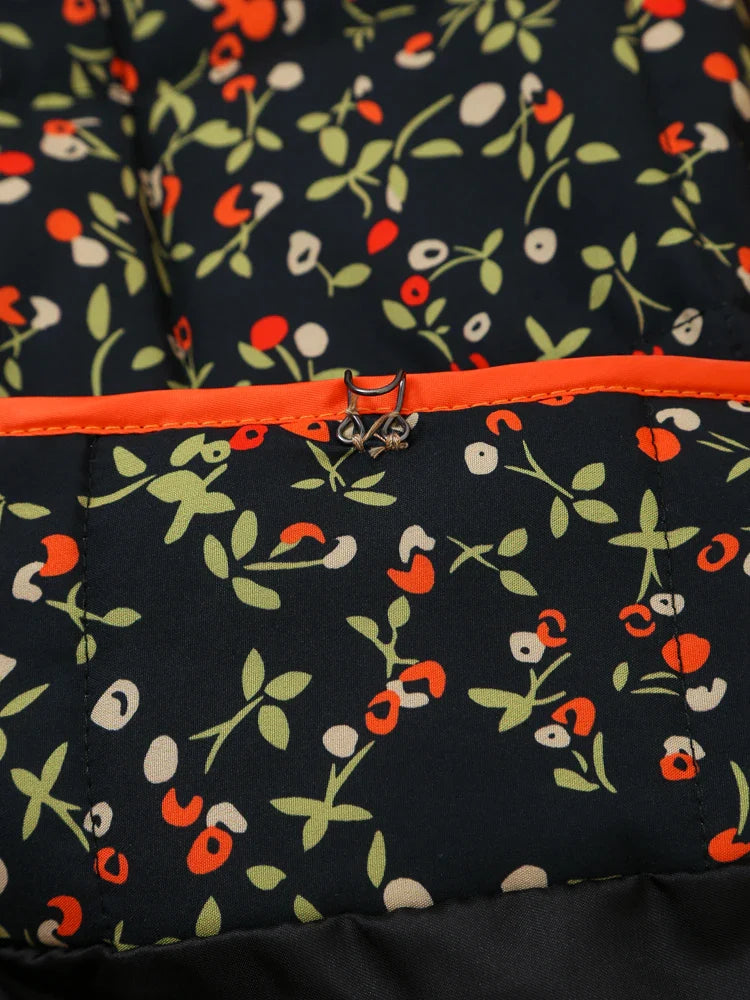 Jackets- Mandarin Collar Eclectic Flower Print Shacket Solid Trim- - IndioGear.com