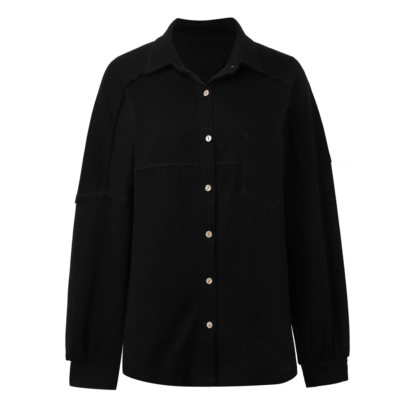 Shackets- Oversized Textured Fashion Shacket Button Down Contrast- - IndioGear.com