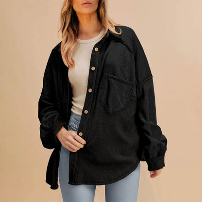 Shackets- Oversized Textured Fashion Shacket Button Down Contrast- - IndioGear.com