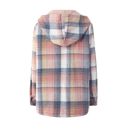 Women Coats and Jackets- Snap-Up Plaid Shacket with Warm Lining- - IndioGear.com