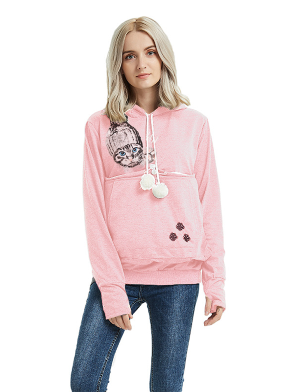 Women Hoodies- Purr-fectly Cute Cat-Themed Hoodie with Ears- Pink- IndioGear.com